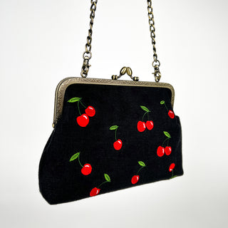 Cherry Kisslock Embroidered Convertible Bag