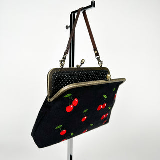 Cherry Kisslock Embroidered Convertible Bag